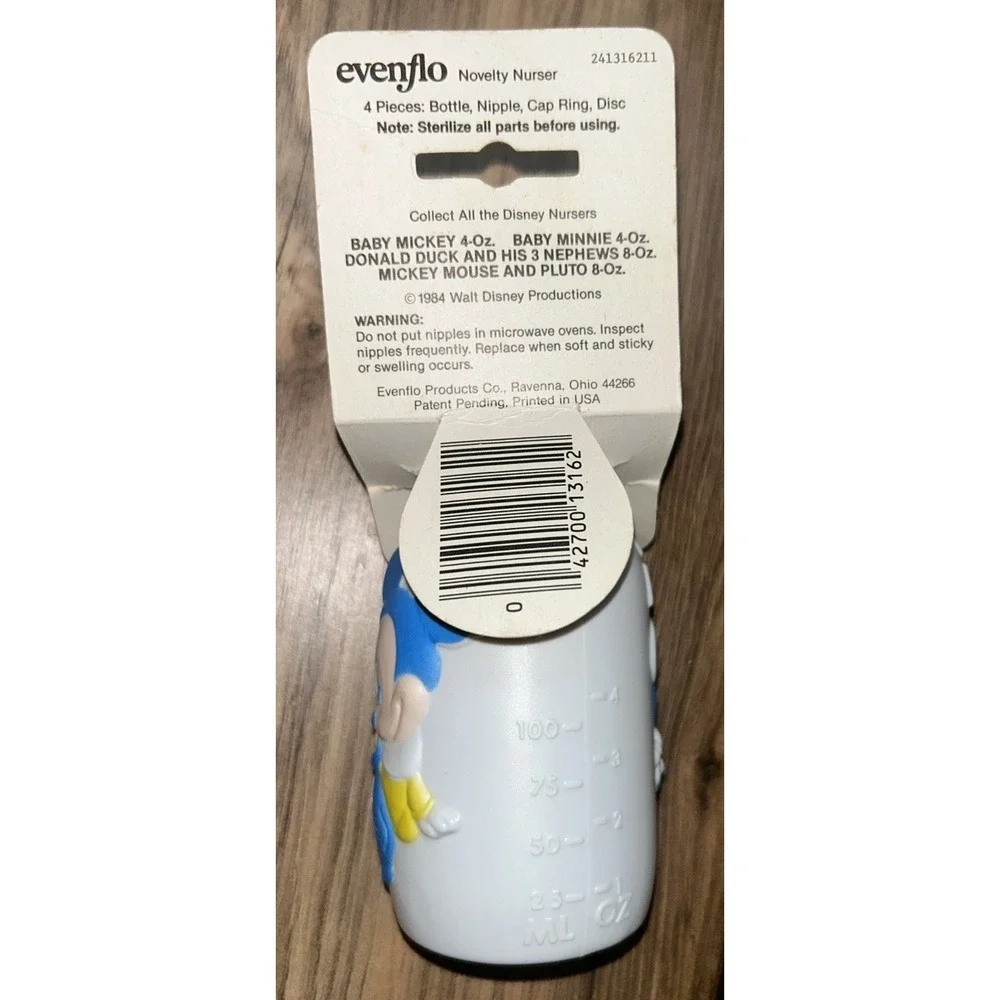 Vintage 1984‎ Evenflo Plastic Baby Bottle Walt Disney Mickey Mouse, 4oz